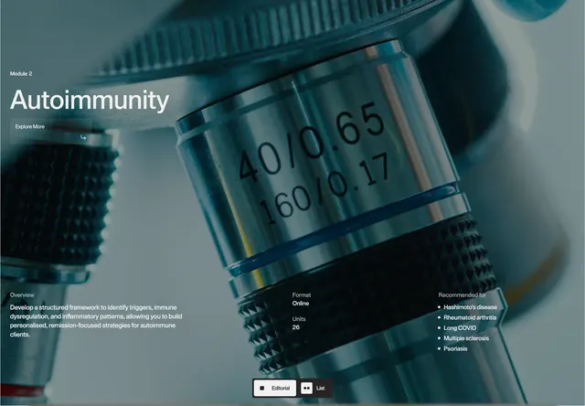 IOH Autoimmunity module landing, dark-mode, minimal, dark