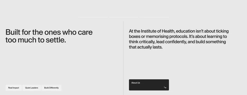 IOH split manifesto education block, minimal, corporate-clean, light