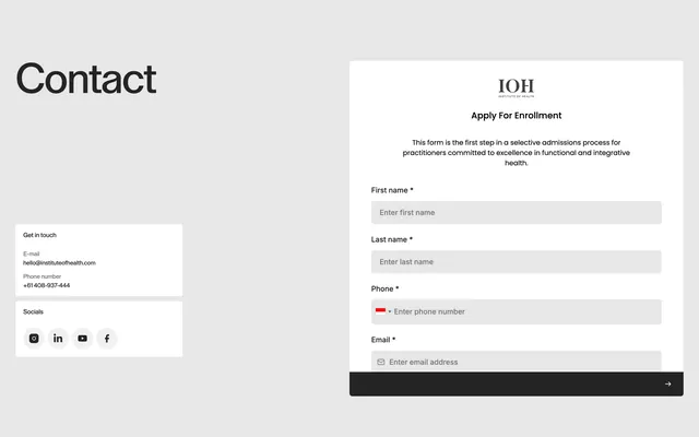 IOH enrollment application form, minimal, corporate-clean, light