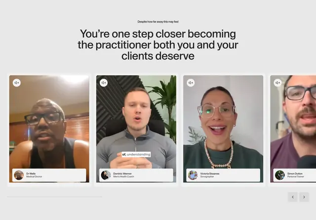 IOH practitioner video testimonial row, minimal, corporate-clean, light