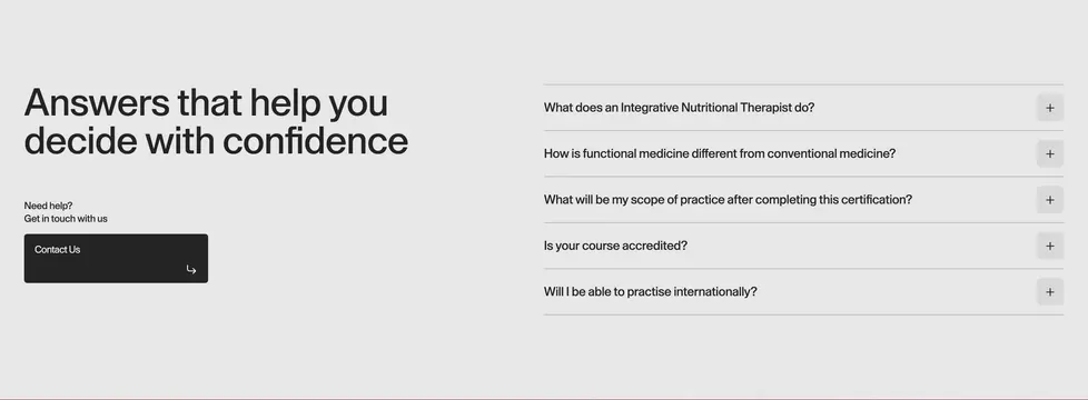 IOH split FAQ with contact CTA, minimal, corporate-clean, light