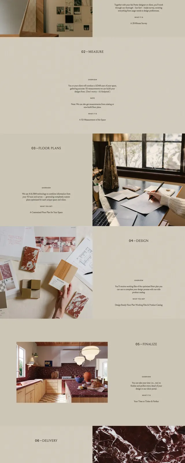 Isla Porter six-step process scroll, editorial, minimal, light