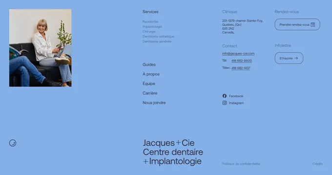 Jacques + Cie light blue footer, minimal, corporate-clean, light
