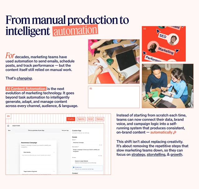 Jasper AI content automation editorial feature, editorial, photographic, light