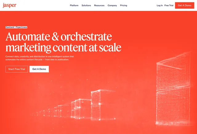 Jasper content pipelines orange hero, editorial, minimal, vibrant