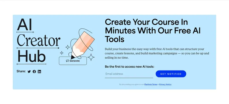 Kajabi AI Creator Hub signup hero, minimal, light-mode, light