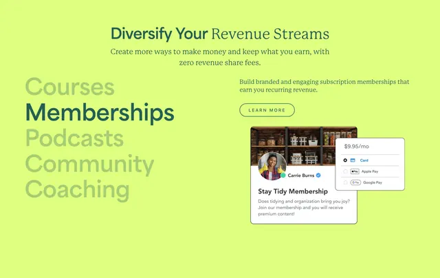 Kajabi diversify revenue streams selector, minimal, light-mode, light
