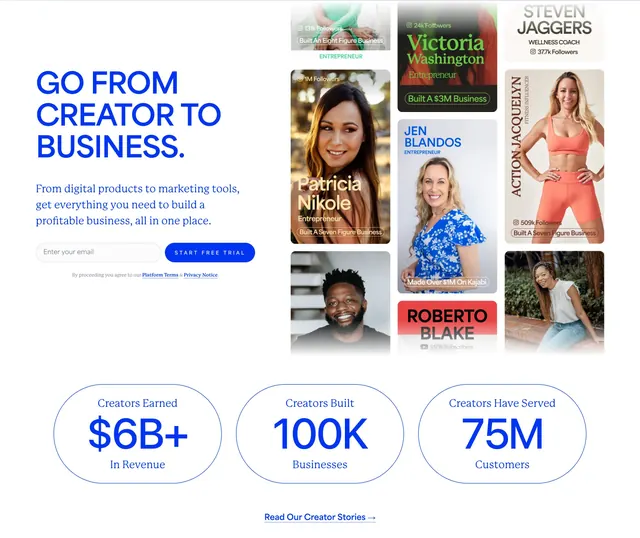 Kajabi creator-to-business hero collage, minimal, light-mode, light