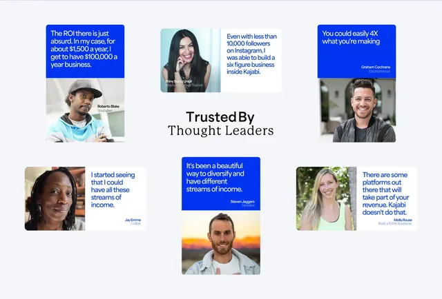 Kajabi thought leader testimonial mosaic, minimal, light-mode, light