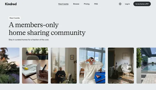 Kindred how-it-works hero with lifestyle gallery, minimal, editorial, light