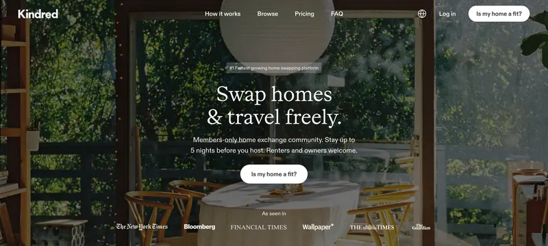 Kindred full-bleed home swap hero, minimal, editorial, light