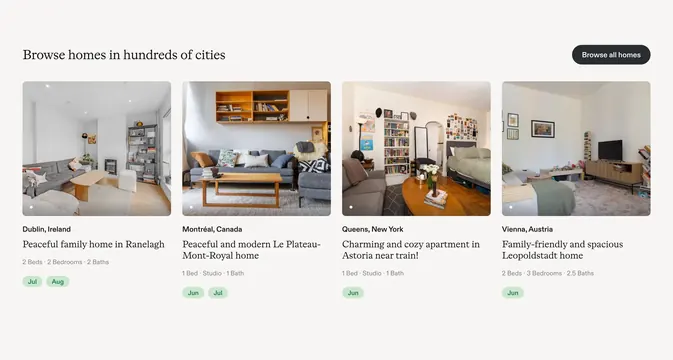 Kindred city home listing card grid, minimal, light-mode, light