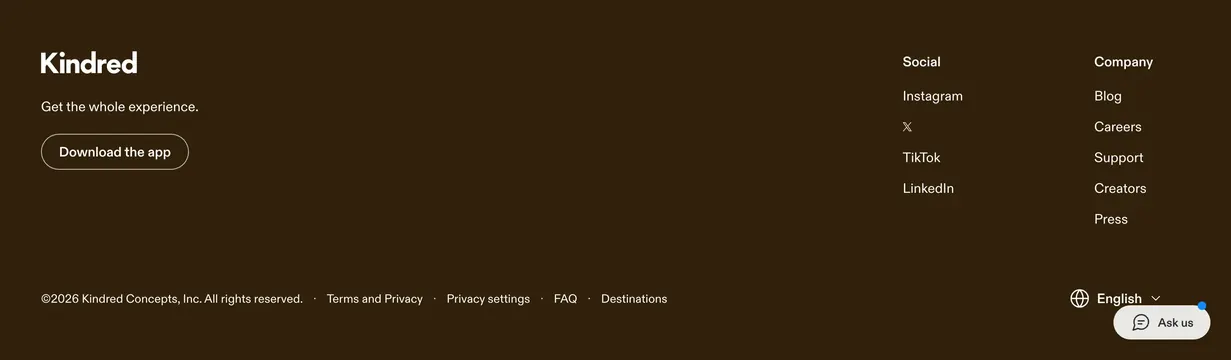 Kindred dark brown app footer, minimal, dark-mode, dark
