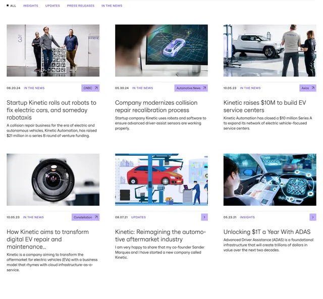 Kinetic news index filter grid, minimal, corporate-clean, light