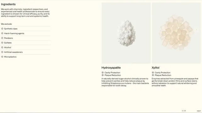 K�ppen ingredients carousel with exclusions, minimal, light-mode, light