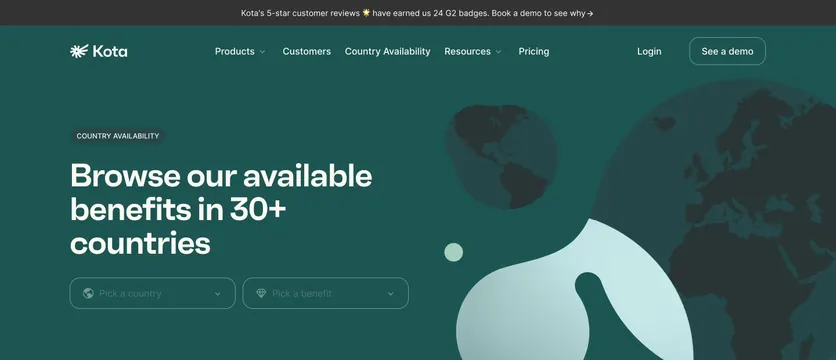 Kota country availability browse hero, minimal, corporate-clean, dark