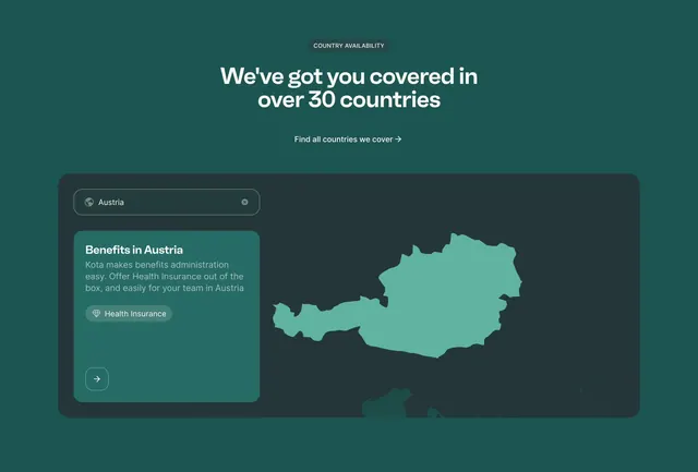 Kota home country availability map, minimal, corporate-clean, dark