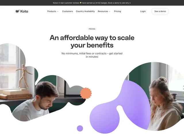Kota pricing page hero, minimal, corporate-clean, light