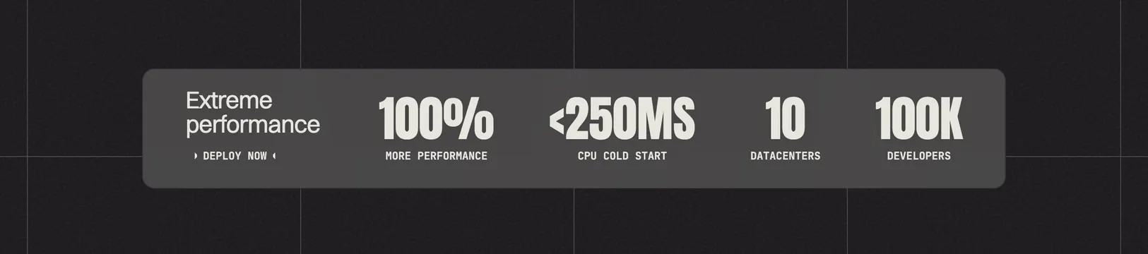 Koyeb dark stats bar value proposition, dark-mode, technical, dark