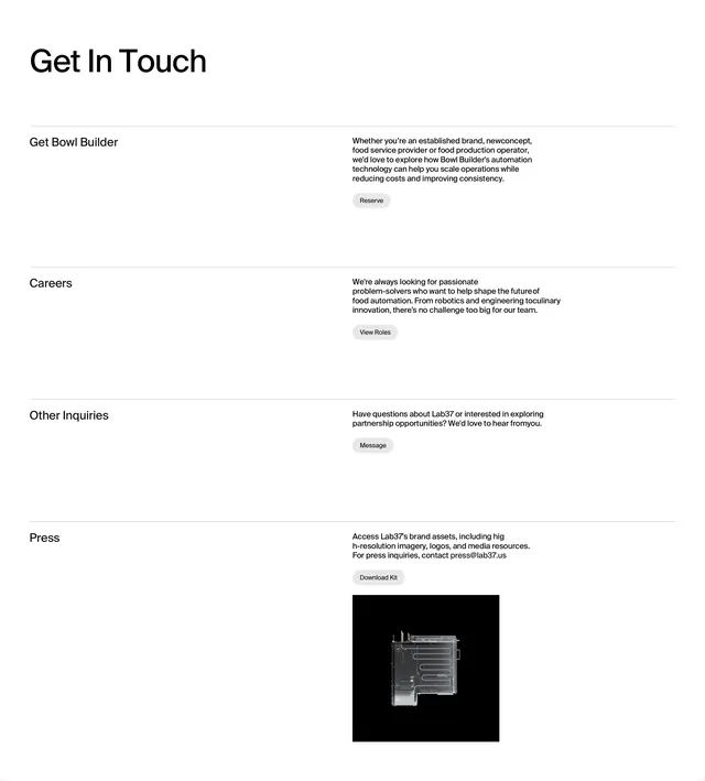 Lab37 get in touch row list, minimal, technical, light