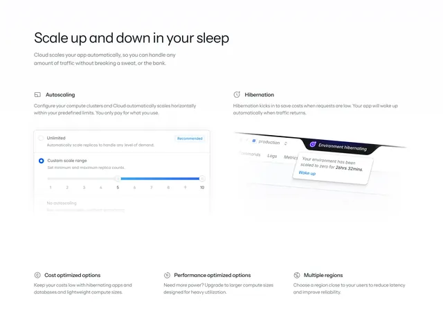 Laravel Cloud autoscaling feature split, light-mode, minimal, light