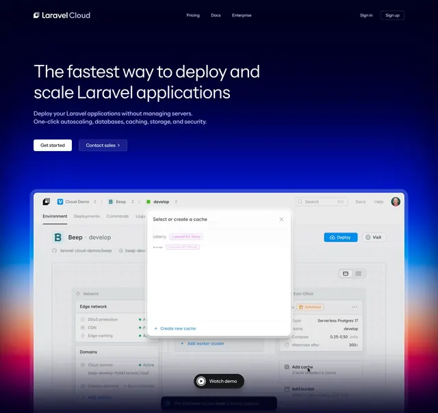 Laravel Cloud dark hero with dashboard, dark-mode, minimal, dark