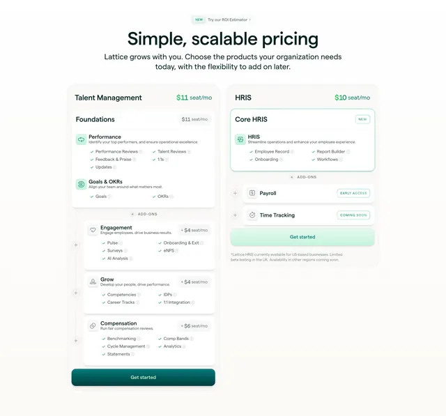 Lattice modular two-column pricing with add-ons, minimal, light-mode, light