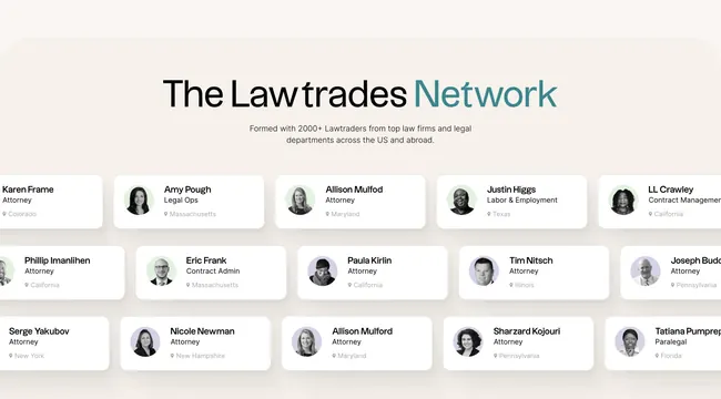 Lawtrades network profile card grid, minimal, corporate-clean, light