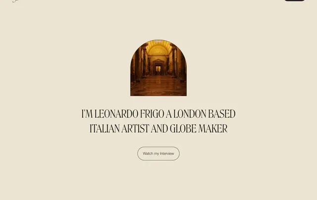 Leonardo Frigo arched portrait hero CTA, minimal, editorial, light