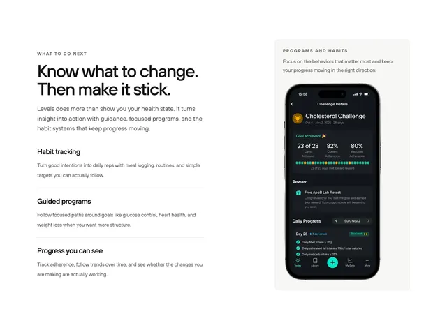 Levels habits and programs split feature, minimal, corporate-clean, light