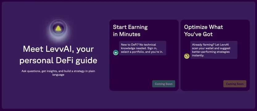 Levva LevvAI personal DeFi guide, minimal, dark-mode, dark