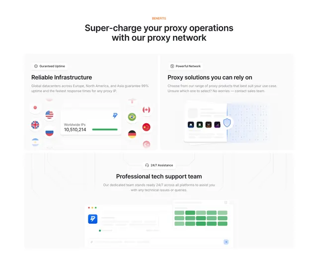 Lightning Proxies benefits bento with circuit footer, light-mode, technical, light