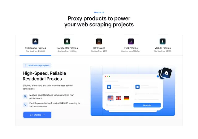 Lightning Proxies tabbed product features, light-mode, corporate-clean, light