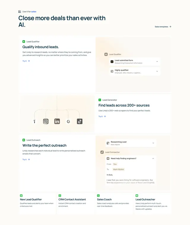 Lindy Features Section, light-mode, minimal, light