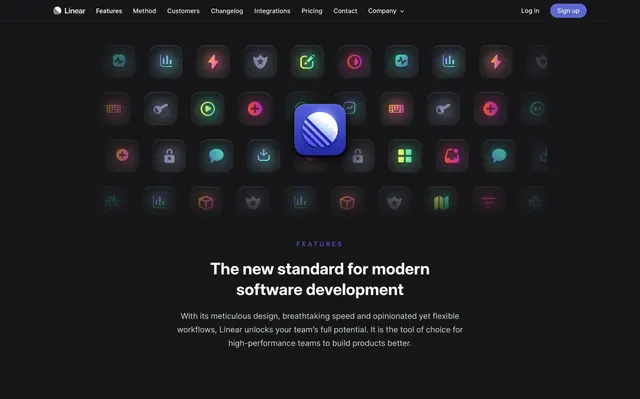 Linear features page hero, dark-mode, minimal, dark