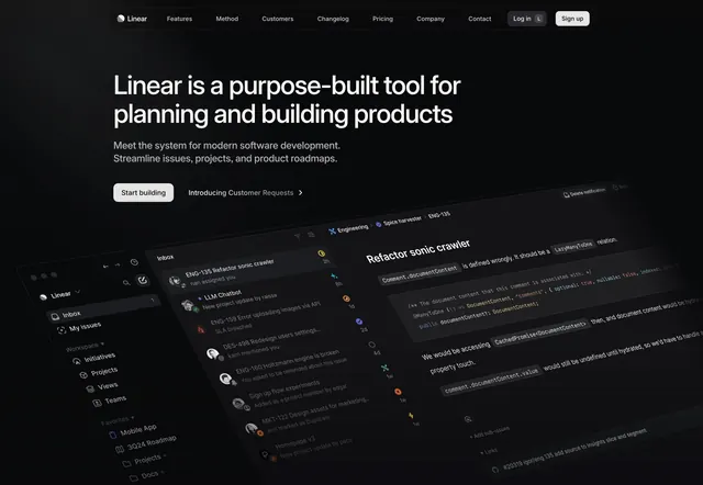 Linear Hero Section, dark-mode, minimal, dark