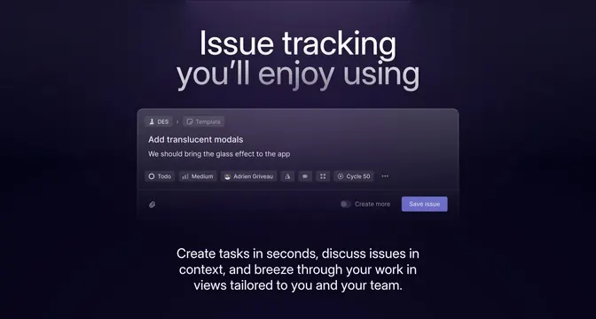 Linear issue tracking glass modal, dark-mode, minimal, dark