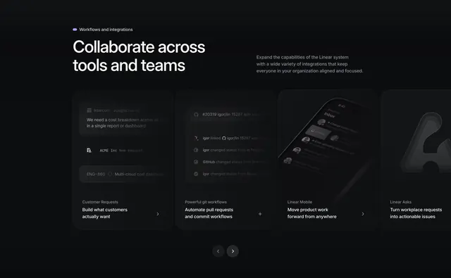 Linear Integrations Section, dark-mode, minimal, dark