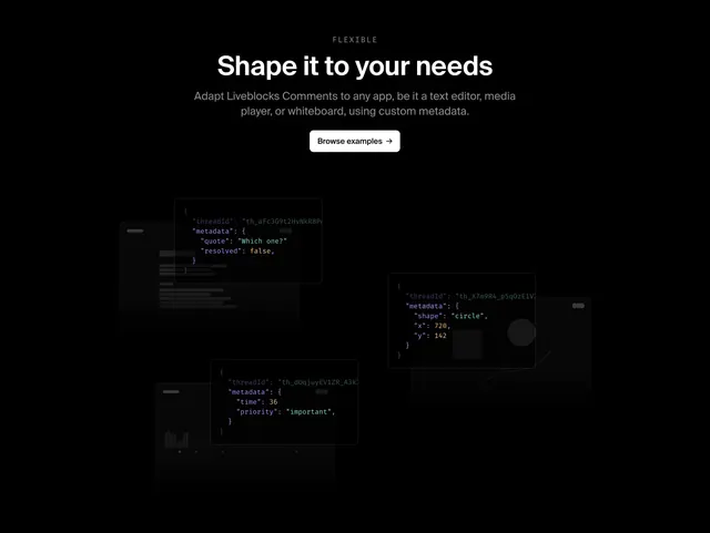 Liveblocks flexible metadata feature, dark-mode, minimal, dark