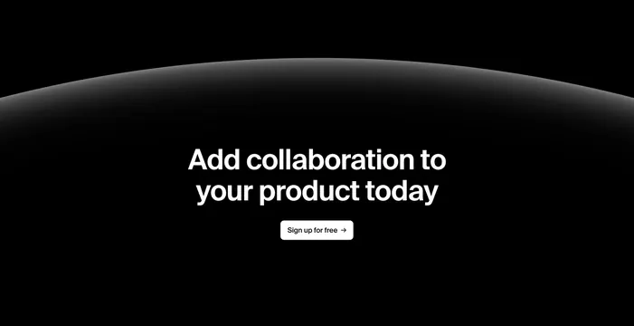 Liveblocks collaboration signup CTA, dark-mode, minimal, dark
