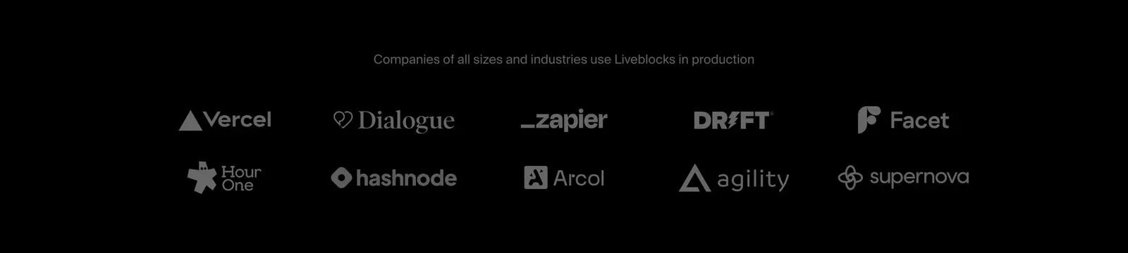 Liveblocks customer logo wall, dark-mode, minimal, dark