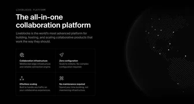 Liveblocks all-in-one platform overview, dark-mode, minimal, dark