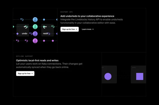 Liveblocks History API and offline benefits, dark-mode, minimal, dark