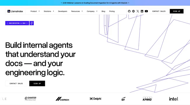 LlamaIndex engineering agents hero, minimal, light-mode, light