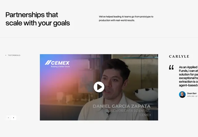 LlamaIndex partnership video testimonial, minimal, light-mode, light