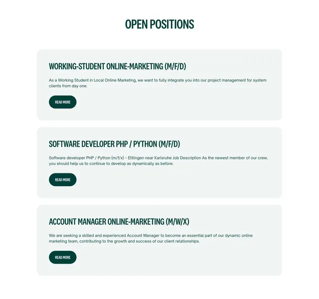 Localyzer open-positions list, light-mode, minimal, light