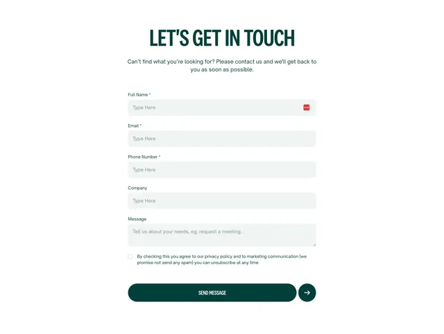Localyzer centered contact form, light-mode, minimal, light