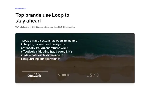Loop Testimonials Section, light-mode, editorial, light