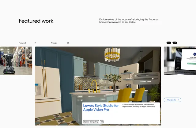 Lowe's Labs featured work carousel, minimal, light-mode, light