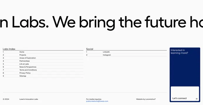 Lowe's Innovation Labs footer index, minimal, light-mode, light
